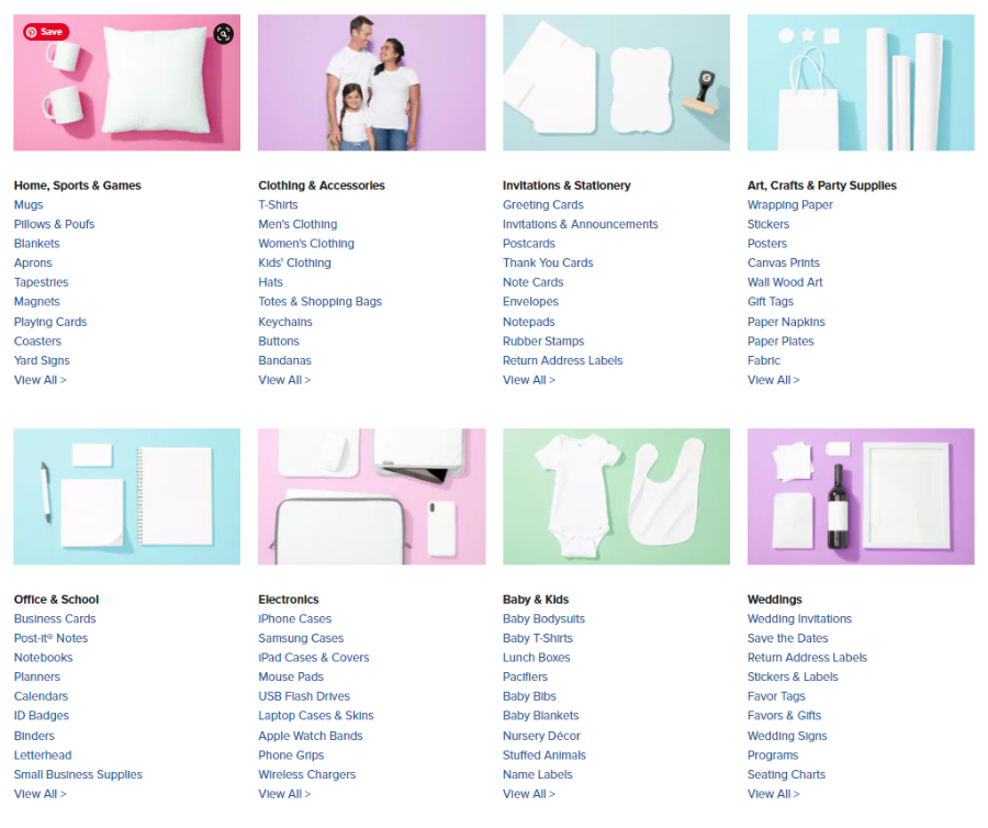 Huge catalog of Zazzle products