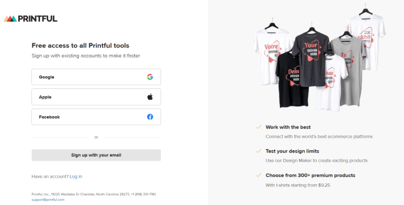 Printful sign up process